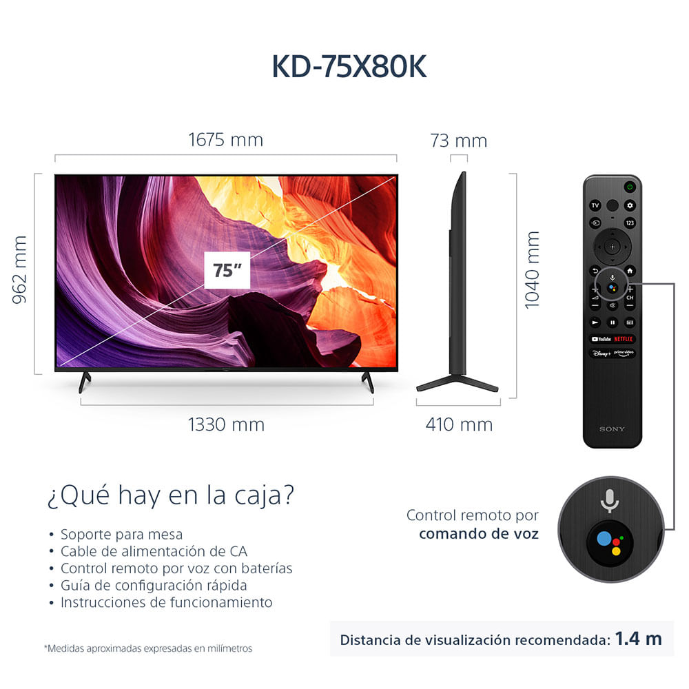  Sony 75 pulgadas 4K Ultra HD TV Serie X80K: LED Smart Google TV  KD75X80K- Modelo 2022 con barra de sonido HT-S400 de 2.1 canales con  potente subwoofer inalámbrico, sonido envolvente frontal