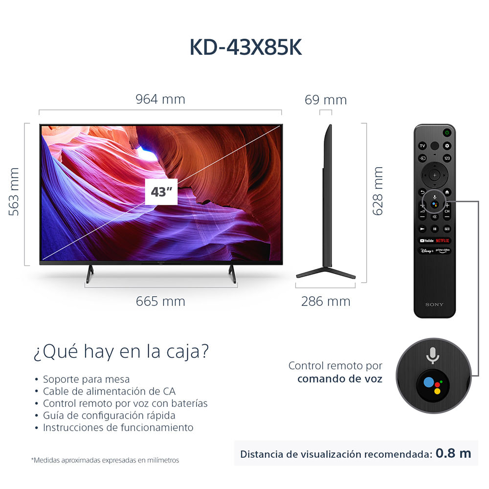 Sony 43 pulgadas 4K Ultra HD TV Serie X85K: LED Smart Google TV con  frecuencia de actualización nativa de 120HZ KD43X85K- Modelo 2022 BDP-S6700  4K