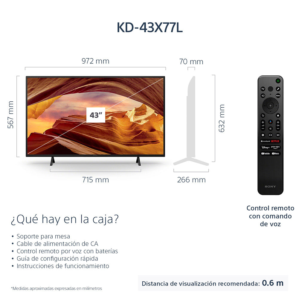 Pantalla Led Sony 43 Ultra HD 4K Smart TV KD-43X77L UCM